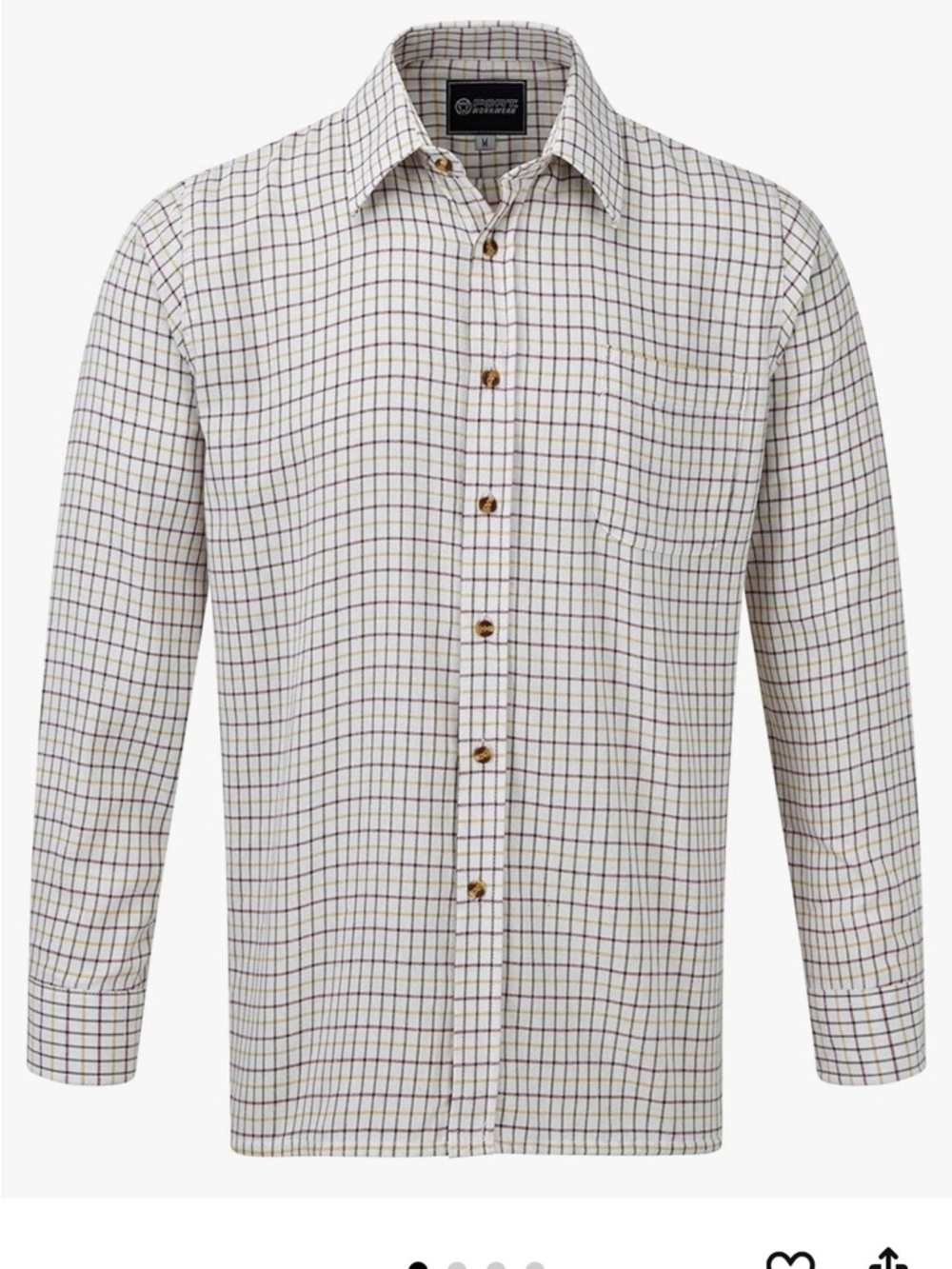 Men's Long-Sleeve Checkered Shirt in Cream/Brown/Red/Green. Size XL